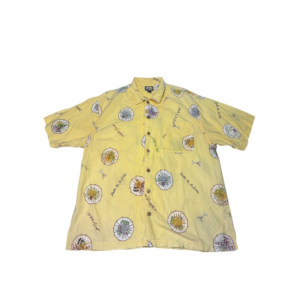 Tommy Bahama Mens Yellow Cocktail Print Short Sleeve Button‎ Up Shirt XL